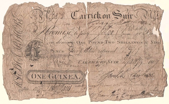 Joseph Carshore 1 Guinea 2nd Jan. 1807 Carrick-on-Suir.jpg