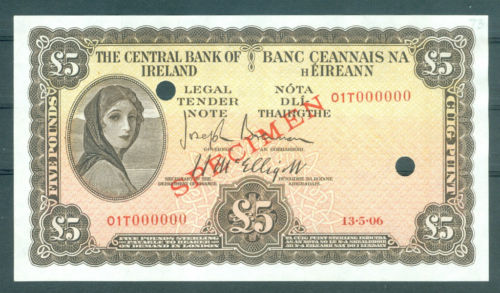 Central Bank of Ireland 5 Pounds Specimen 1945.jpg