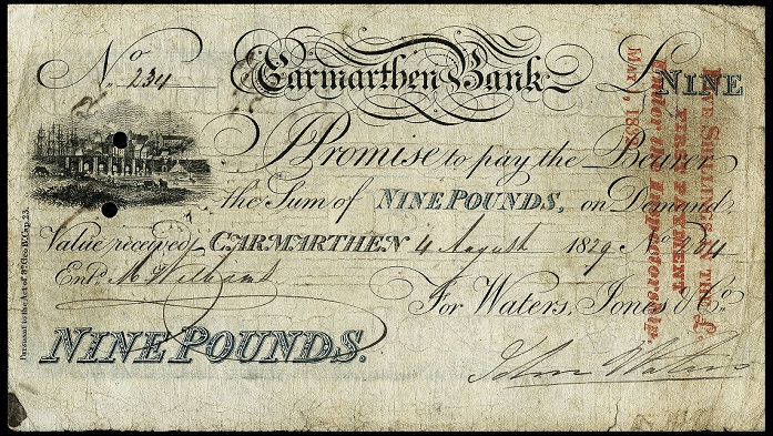 Carmarthen Bank 9 Pounds 4th August 1829.jpg