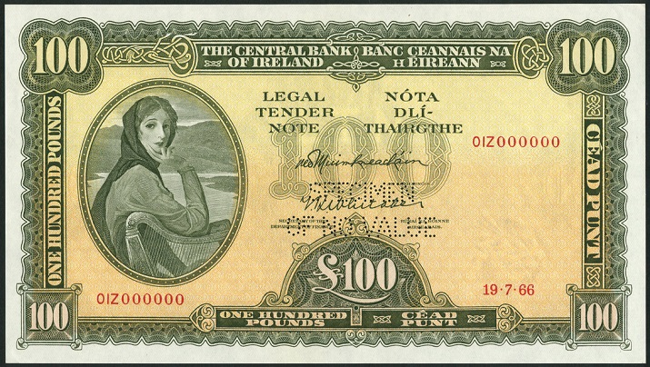 Lady Lavery 100 Pounds Specimen 19th July 1966 O'Muimhneachain Whitaker.jpg