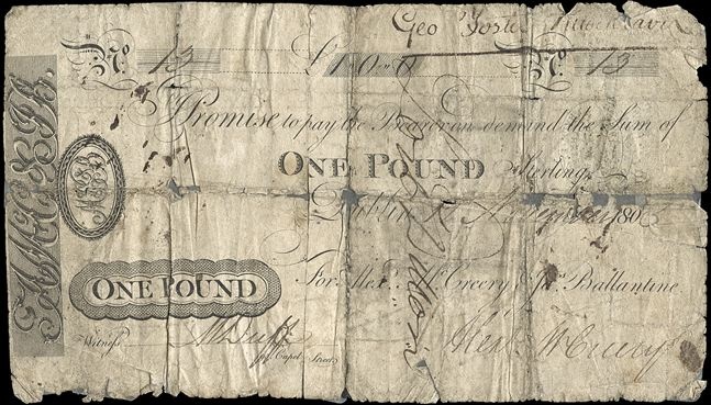 Alexander McCreery & Co. 1 Pound Nov. 1805 Dublin.jpg