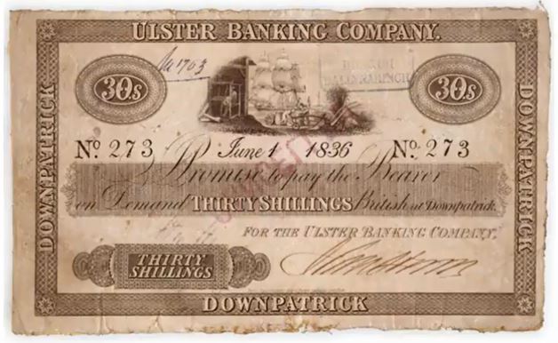 Ulster Banking Company 30 Shillings 1st June 1836 Downpatrick.JPG