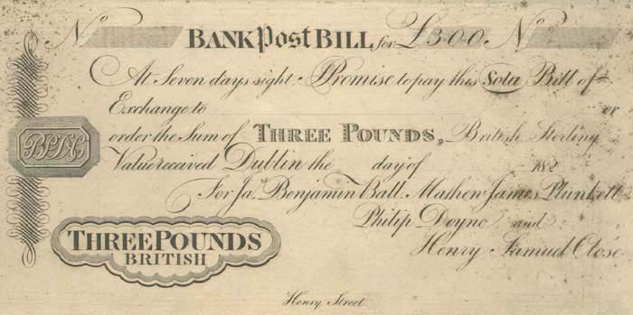 James Benjamin Ball & Co 3 Pound Post Bill ca.1826-1834.jpg
