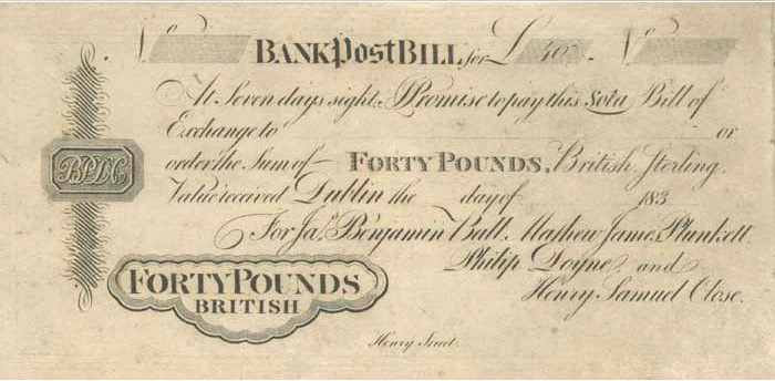 James Benjamin Ball & Co. 40 Pounds Post Bill ca.1830-1834.jpg