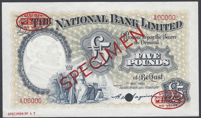 National Bank 5 Pounds De La Rue Specimen 1st May 1964 Maguire.jpg