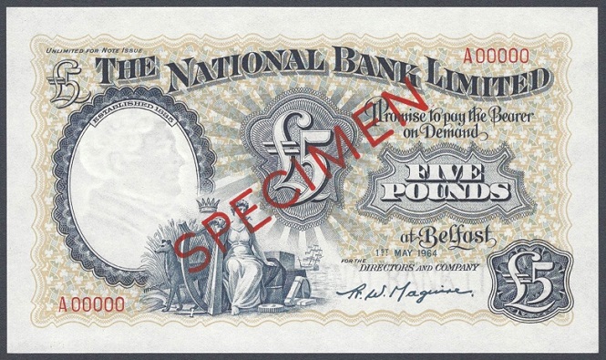 National Bank 5 Pounds Specimen 1st May 1964 Maguire.jpg