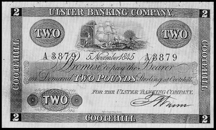 Ulster Banking Company  2 Pounds 5th November 1845 James Wann.jpg