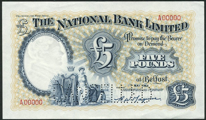 National Bank 5 Pounds Specimen 1st May 1964 Maguire.jpg