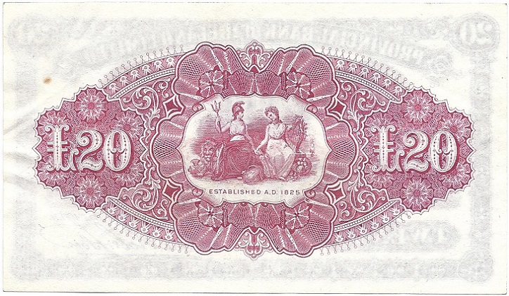Pronvincial Bank 20 Pounds 6th May 1929 Robertson Reverse.jpg