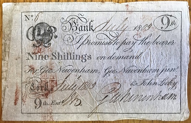 George Newenham & Co Cork 9 Shillings July 1803.JPG