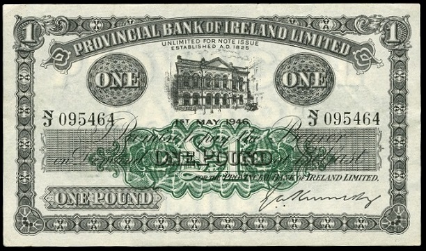 Provincial Bank of Ireland Limited 1 Pound 1st May 1946 Kennedy.jpg