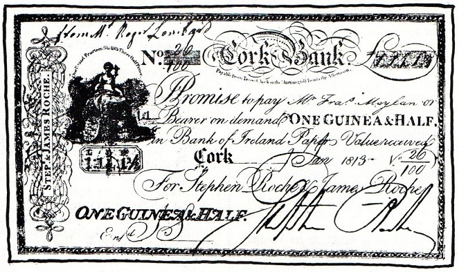 Cork Bank Stephen Roche & Co. 1 Guinea & Half 1st Jan. 1813.jpg