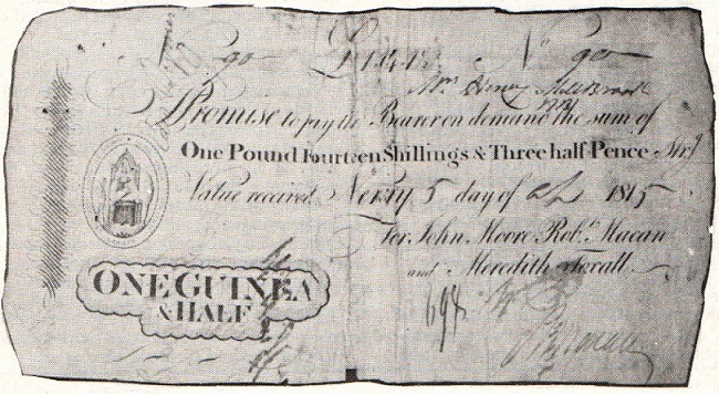 John Moore & Co. Newry 1 Guinea & Half 5th April 1815.jpg
