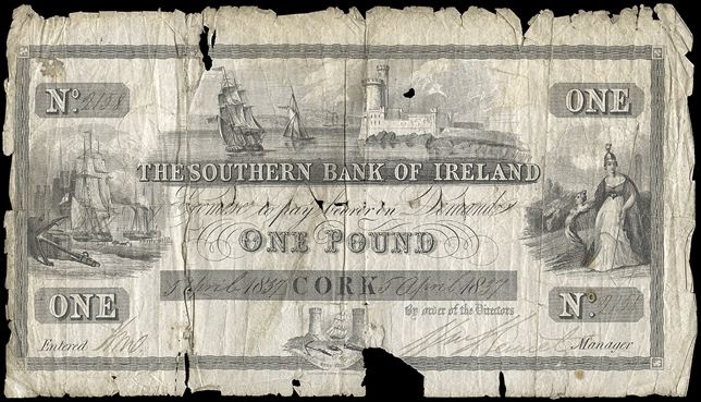 Southern Bank of IrelandI 1 Pound 5th April 1837 Cork William Bennett.jpg