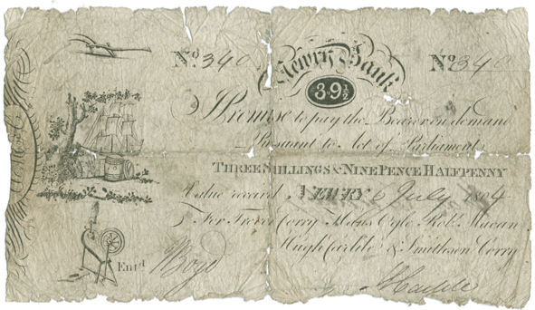 Trevor Corry & Co. Newry Bank 3s 9d Halfpenny 6th July 1804.jpg