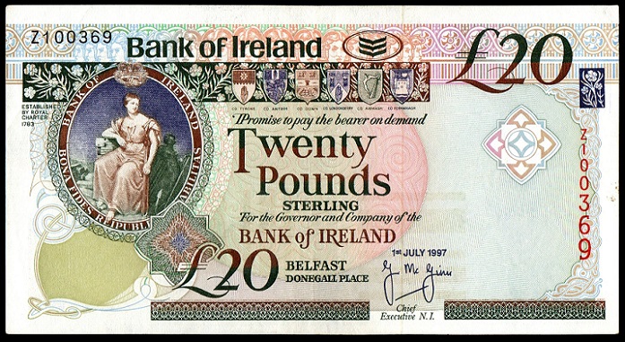 Bank of Ireland 20 Pounds Replacement1st July 1997 McGinn.jpg
