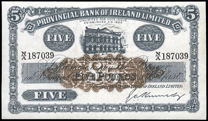 Provincial Bank 5 Pounds 5th January 1945 Kennedy.jpg