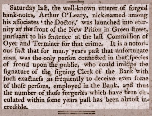 Arthur O'Leary Forger Dublin Evening Post 5th August 1809.JPG
