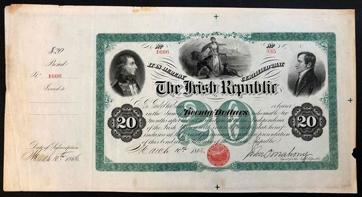 Fenian Bond O'Mahony 20 Dollars March 10th 1866.jpg
