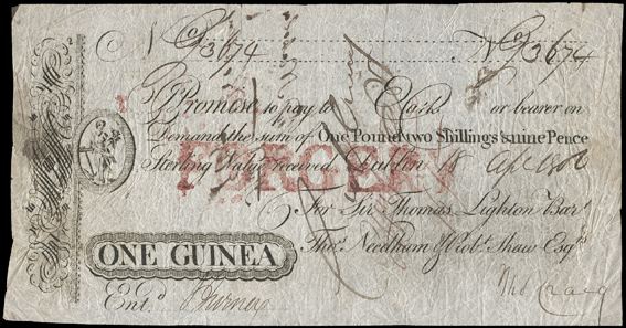 Thomas Lighton & Co. Dublin 1 Guinea 18th April 1806 Forgery.jpg