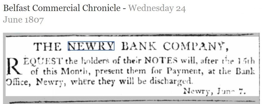 Newry Bank Notice 1807.JPG
