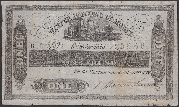 Ulster Banking Company 1 Pound Forgery 6th October 1846 J. Thompson Tennant.jpg