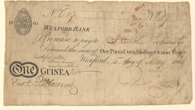Wexford Bank Richard Codd & Co. 1 Guinea 5th May 1808.jpg