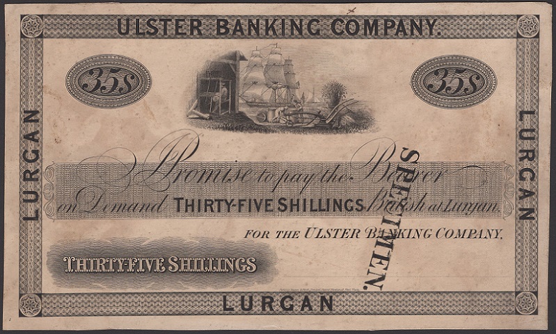 Ulster Banking Company 35 Shillings Specimen ca.1836-1845 Lurgan Branch.jpg