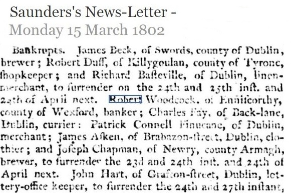 Robert Woodcock Bankruptcy Notice 15th March 1802.JPG