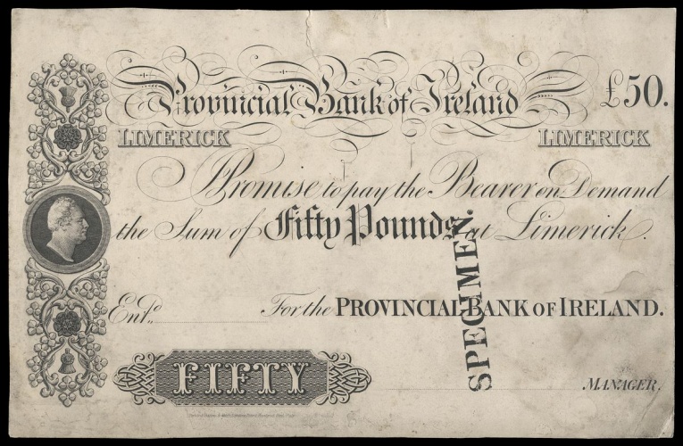 Provincial Bank 50 Pounds Specimen ca.1830-1837 Limerick.jpg