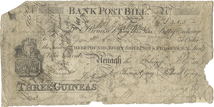 Nenagh Bank Post Bill 3 Guineas 26th Feb 1814.jpg