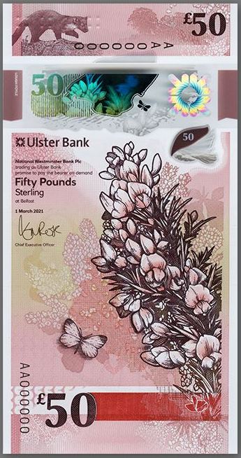 Ulster Bank 50 Pounds Specimen A000000 1st March 2021 Alison Rose.JPG