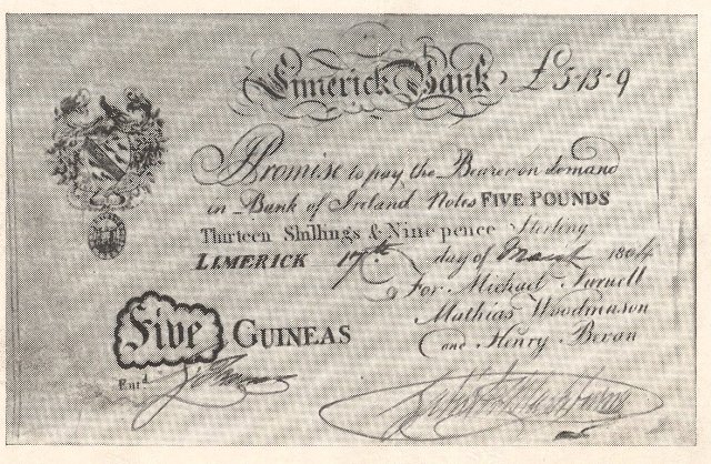 Limerick Bank Michael Furnell & Co. 5 Guineas 17th Mar 1804.jpg