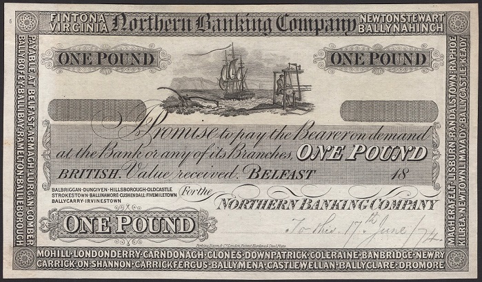 Northern Banking Company 1 Proof ca.1874 44 Branches Tubbercurry absent.jpg