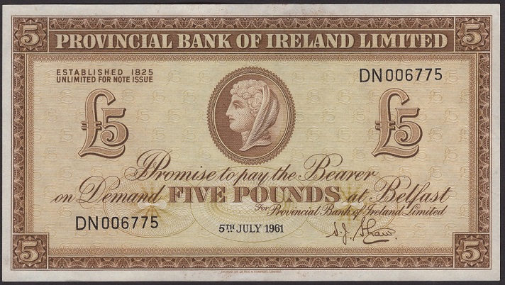 Provincial Bank 5 Pounds 5th July 1961 N.J. Shaw.jpg