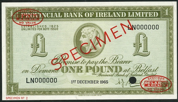 Provincial Bank 1 Pound Specimen De La Rue 1st December 1965 Shaw.jpg
