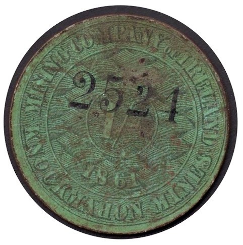 Knockmahon Mines Waterford  Cardboard Token 1 Shilling 1861 Front.jpg
