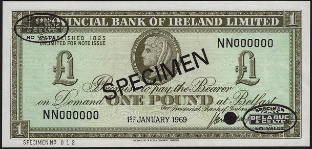Provincial Bank 1 Pound Specimen De La Rue 1st Jan. 1969 McClay.jpg