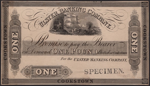 Ulster Bank 1 Pound Specimen ca.1850 Cookstown.jpg