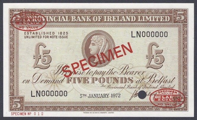 Provincial Bank 5 Pounds Specimen De La Rue 5th January 1972  McClay.jpg