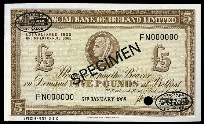provincial Bank 5 Pounds Specimen De La Rue 5th January 1968  McClay.jpg