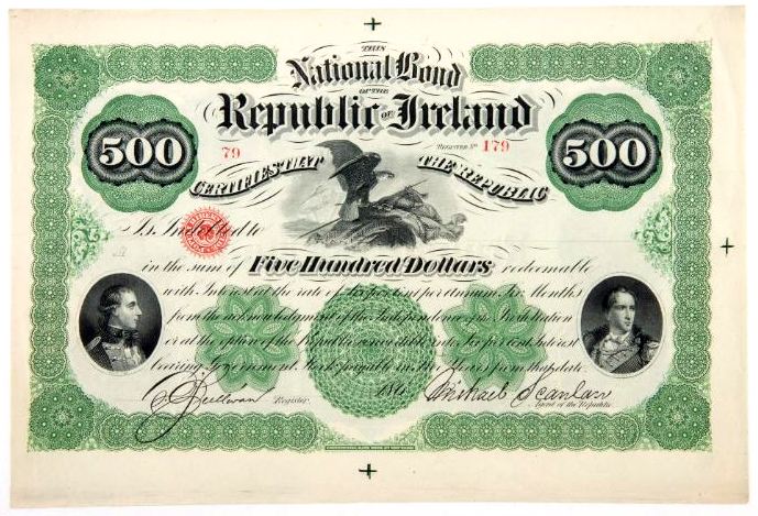 Fenian Bond 500 Dollars  Unissued O'Sullivan Scanlan ca. 1866.JPG