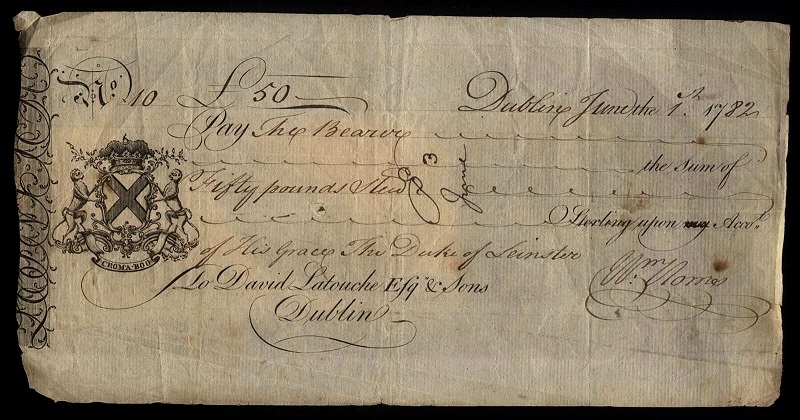 Cheque for 50 Pounds Drawn Upon David La Touche & Co. 1st June 1782.jpg