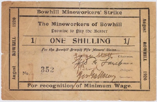 Bowhill Mineworkers Strike 1 Shilling August 1920.jpg
