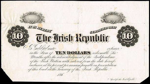 Fenian Bond 10 Dollars Proof ca. 1866 O'Mahony.jpg