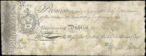 Thomas Dillon & Co. Dublin 10 Pounds  22nd May 1753.jpg