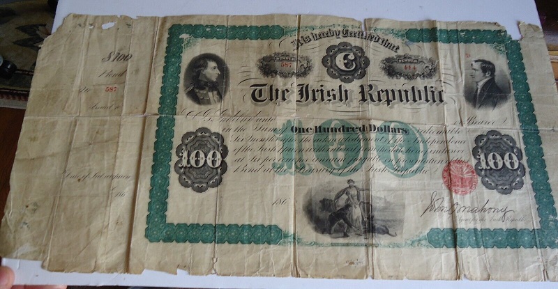 Fenian Bond 100 Dollars O'Mahony ca. 1866 Plate Code D.jpg