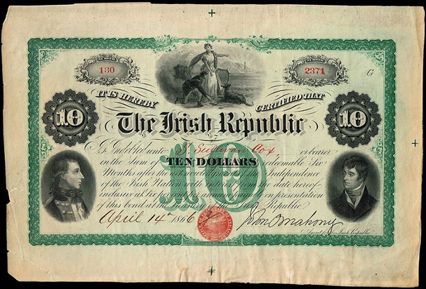 Fenian Bond 10 Dollars 14th April 1866 O'Mahony Plate Code G.jpg