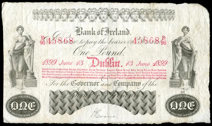 Ban of ireland 1 Pound 13th June 1899 Evans.jpg