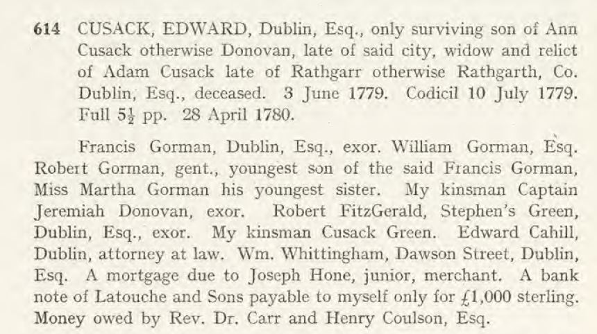 Abstract of Wills Edward Cusack 1780.JPG